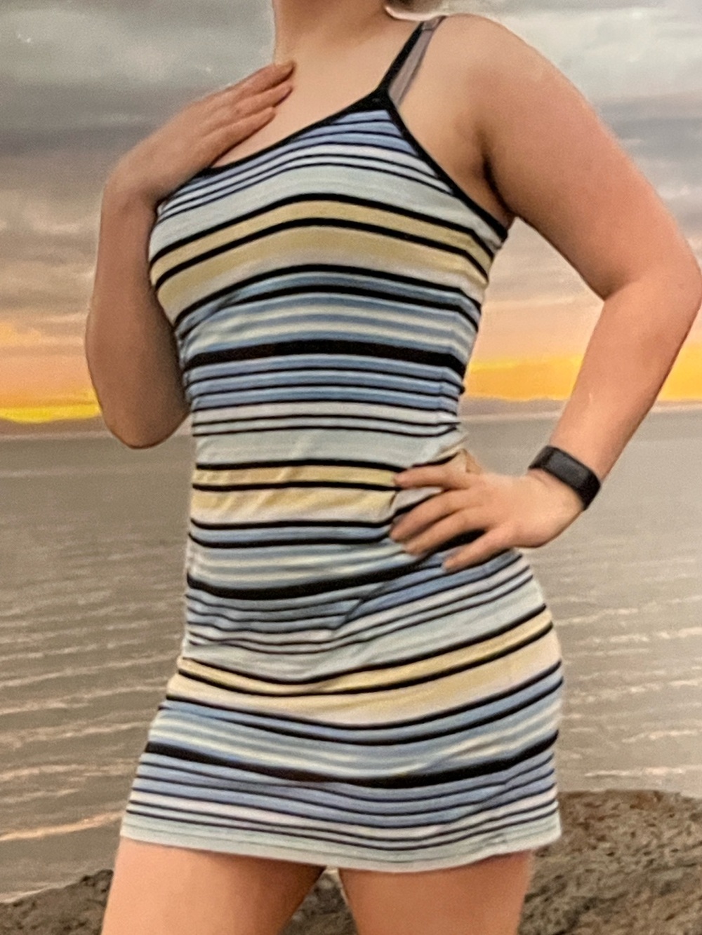 Whimsical Striped Sleeveless Razzle Dazzle Mini Dress in Blue & Yellow Pastel